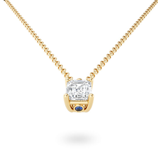 Birks Blue Yellow Gold Emerald-Cut Diamond Pendant with Sapphire Accent image number 2